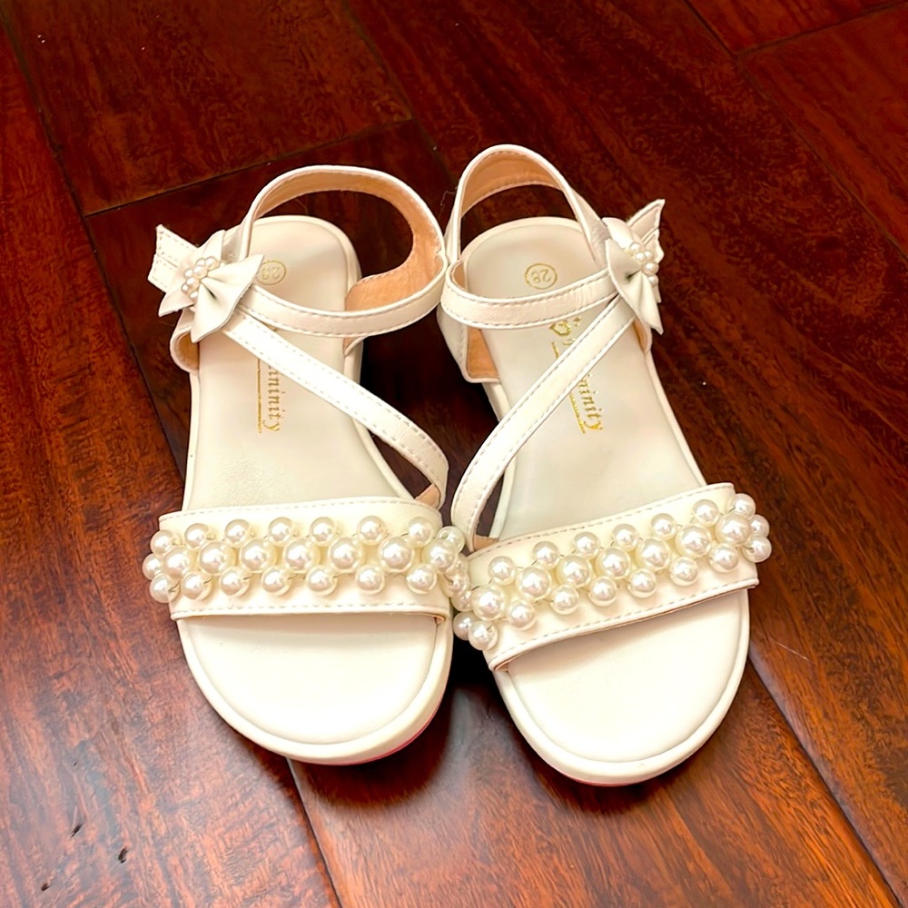 Ivory Dress Sandals with Pearls-size 9
